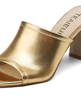 Teaieui Metallic Gold Block Mule Sandals